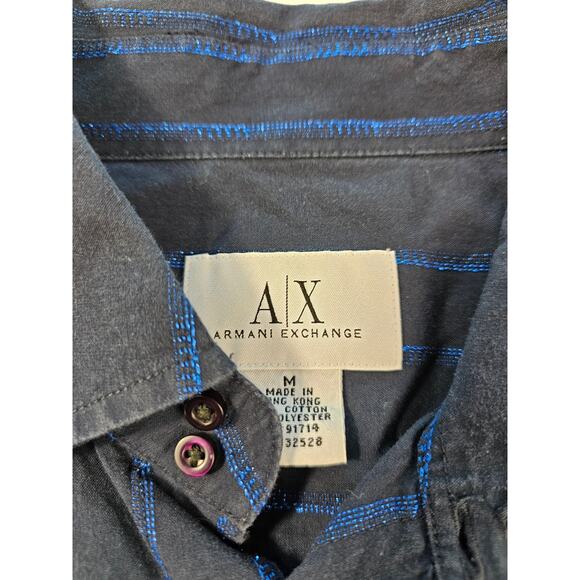 Armani exchange size blue metallic button up M mens long sleeve casual business - Picture 4 of 6